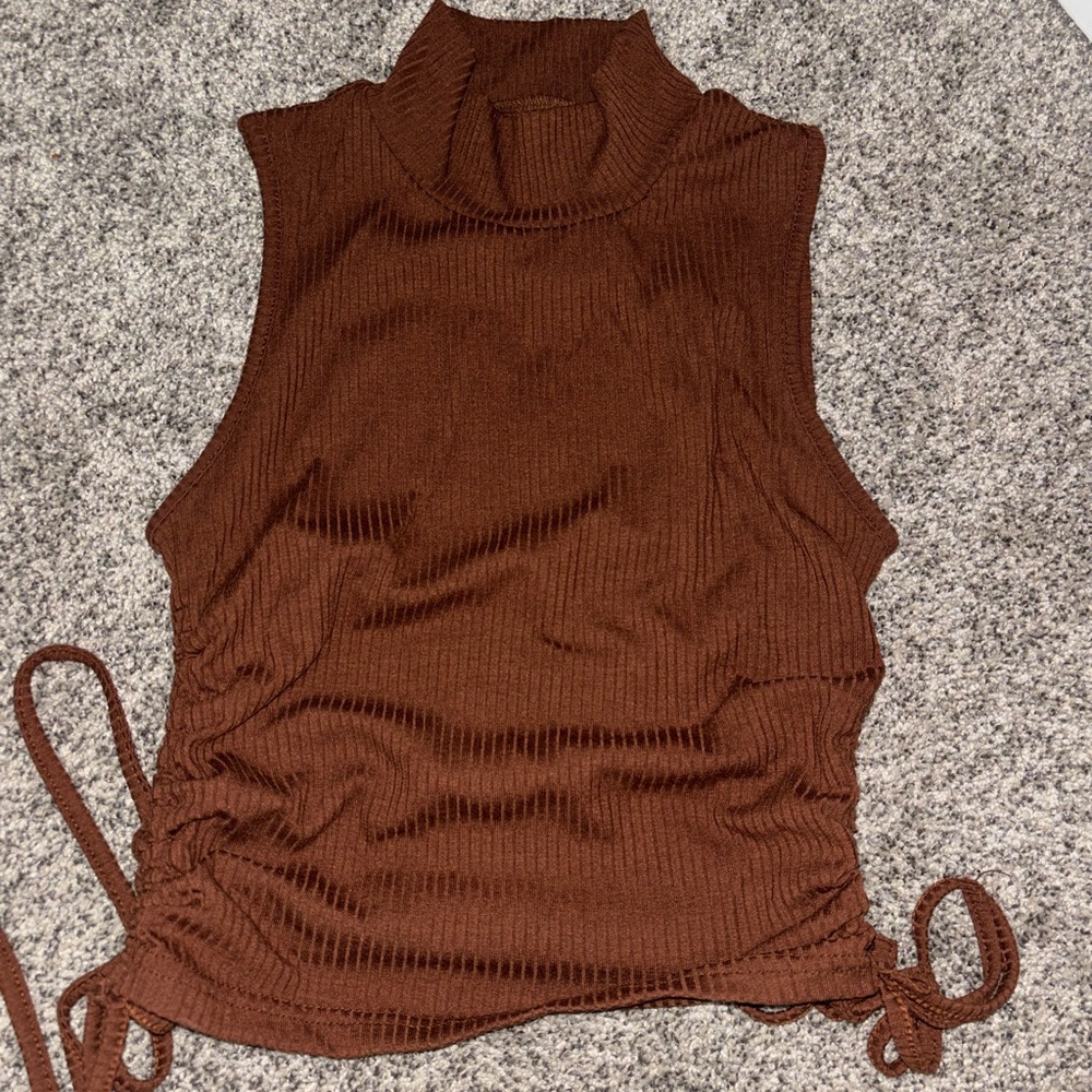 Sleeveless Brown Turtleneck Top
